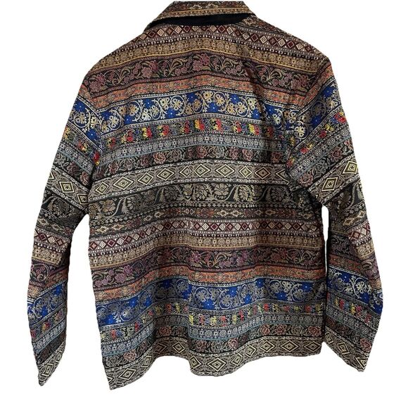 Chicos Design Jacket 2/L Patchwork‎ Ribbon Striped Metallic Tapestry Art to Wear - Picture 2 of 9